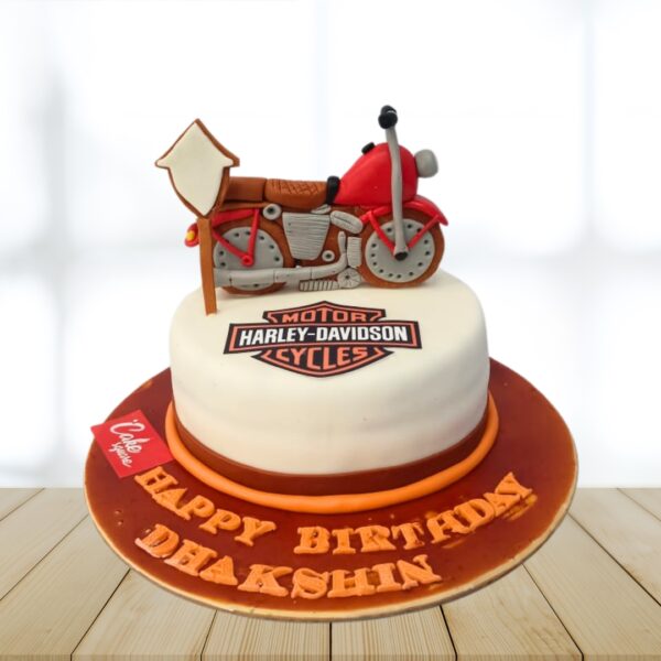 "A Happy Harley Davidson Bike Birthday Cake 1 Kg, from Cake Square Chennai, perfect for motorcycle enthusiasts."