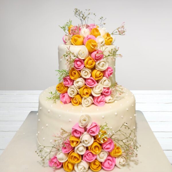 "Little Roses 2-Tier Anniversary Cake 4 Kg, featuring a delicate rose design perfect for elegant celebrations."