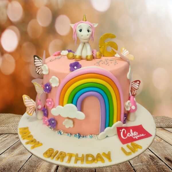 "Amazing Unicorn Birthday Cake 2 Kg. Large two-tiered unicorn birthday cake with personalized decorations"