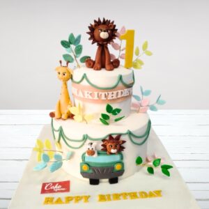 Animals 3 Kg Kids First Birthday Cake with adorable safari creature decorations