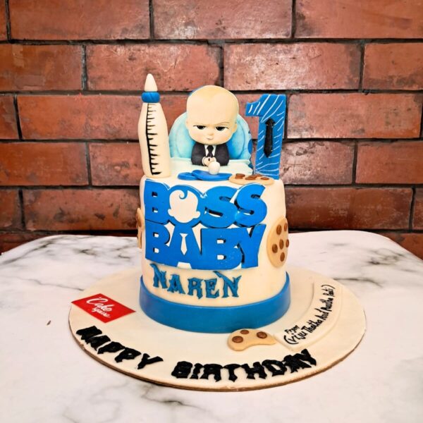 Boss Baby 1 Kg Kids Birthday Cake with miniature business-savvy baby design