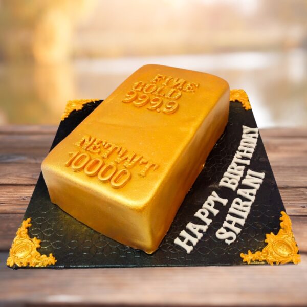 "A Great Gold Bar Birthday Cake 3 Kg, from Cake Square Chennai, ideal for celebrations centered around wealth and luxury."