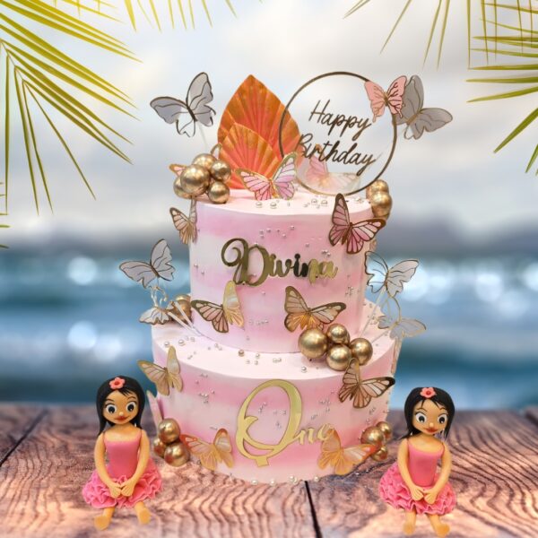 Smiling Twins Girls Customised 5th Birthday Cake. A personalized birthday cake featuring smiling twin girls, perfect for a 5th birthday celebration.