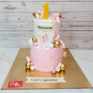 Sweet First Birthday Cakes in pink 4 Kg with delicate pastel decorations