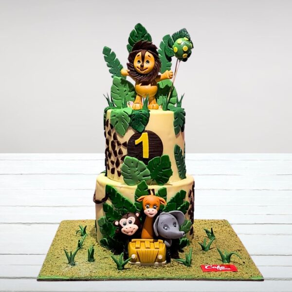 5 Kg Awesome Animals First Birthday Cake with a variety of wildlife decorations