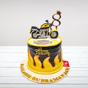 Amazing Harley Davidson Bike Birthday cake 1 Kg sculpted to resemble a Harley Davidson motorcycle, with iconic logo and realistic bike details