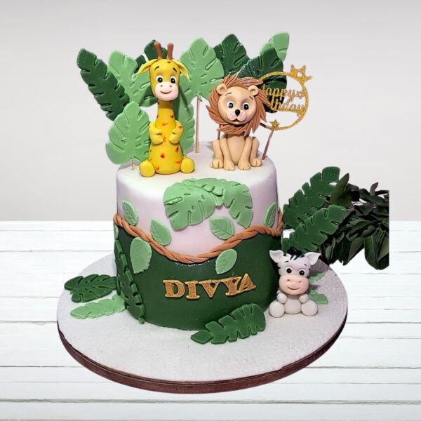 "1 Kg Animals Kids Birthday Cake featuring cute animal decorations, perfect for a fun and playful birthday celebration."