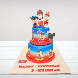 Awesome Minnie Paw Patrol theme Cake 3 Kg, with character figurines and colorful rescue-themed decorations