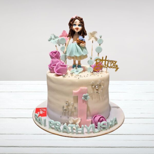 "Beautiful Little Girl Birthday Cake, 1 Kg, decorated with charming designs and pastel colors, perfect for a sweet and delightful celebration."