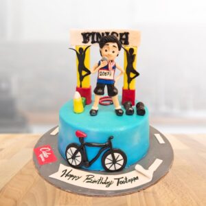 Best Cycling winner Birthday Cake for Kids 1 kg, featuring bicycle design, winner's podium, and celebratory decorations