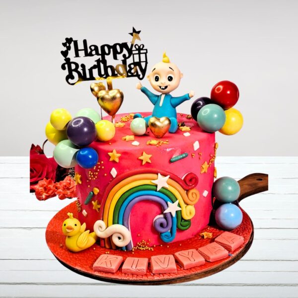 "Cocomelon 2 Kg Kids Birthday Cake with vibrant Cocomelon decorations, perfect for a cheerful and colorful birthday celebration."