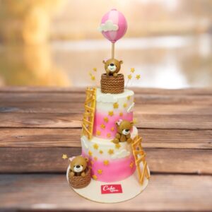 Growing Teddy Bear First Birthday cake 4 Kg featuring teddy bear design with growth chart theme, pastel colors, and milestone decorations