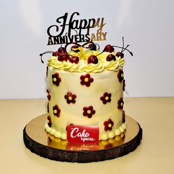 "Happy Anniversary Cake 1 Kg, featuring a joyful design perfect for celebrating any anniversary."