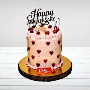 "Pink Heart Anniversary Cake 2 Kg, featuring a romantic heart design perfect for celebrating love and anniversaries."