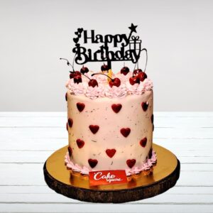 "A Pink Heart Happy Birthday Cake 1 Kg, from Cake Square Chennai, perfect for romantic celebrations or children’s parties."