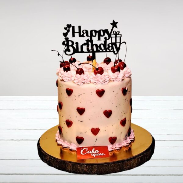 "A Pink Heart Happy Birthday Cake 1 Kg, from Cake Square Chennai, perfect for romantic celebrations or children’s parties."