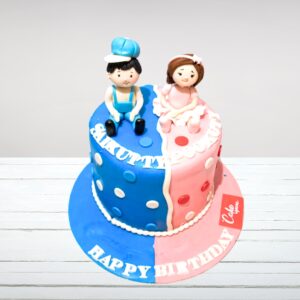 "Twins Birthday Cake 1 Kg with dual-themed decorations, perfect for celebrating the birthdays of two special twins."