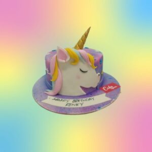 "Unicorn Girls Birthday Cake 1kg for Girls with magical unicorn designs, perfect for a unicorn-themed birthday party."