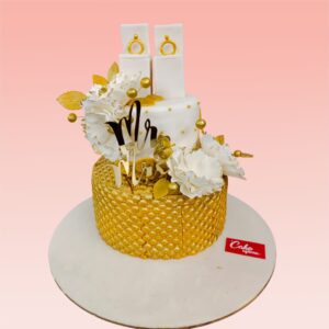 2-Tier Gold White Wedding Cakes from Cake Square Chennai.