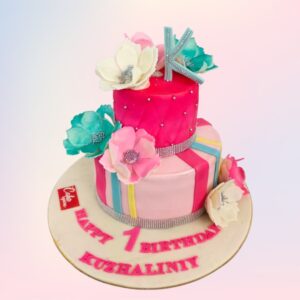 2 tier Colourful Girls First Birthday Cake 4 Kg by Cake Square