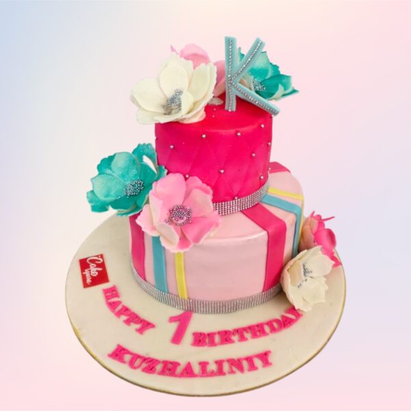 2 tier Colourful Girls First Birthday Cake 4 Kg by Cake Square