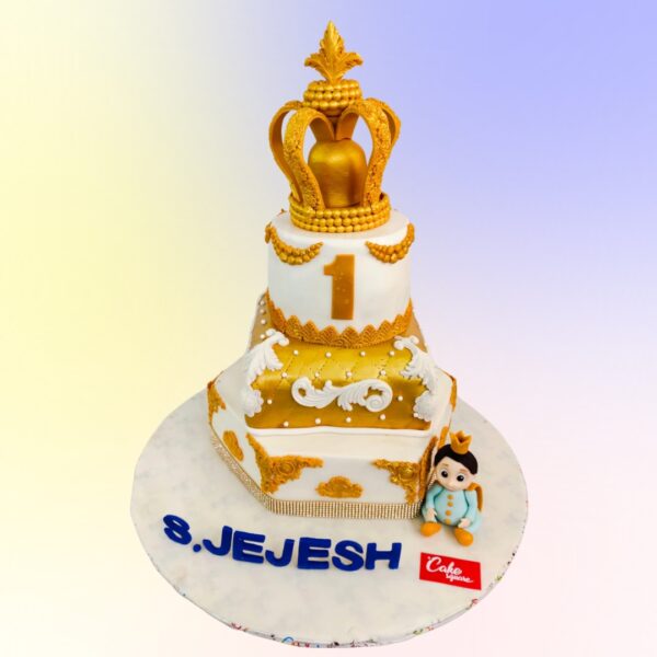 7 Kg Gold Prince Theme Boys First Birthday Cake from Cake Square