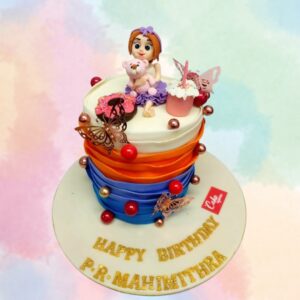 "Beautiful Girl Theme Birthday Cake 1 Kg with elegant and delicate designs, perfect for a girl's birthday celebration."