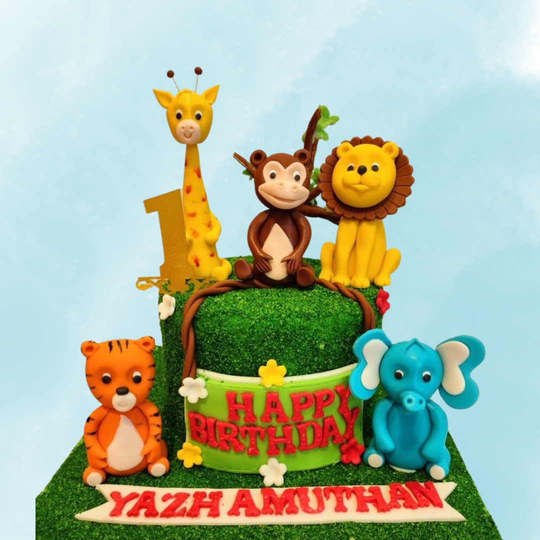 Boys Birthday Cake 1 Kg Animal Theme featuring various safari animals