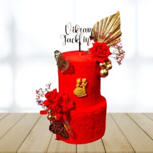 Bright Red and Gold Accent Wedding Cake 4 Kg from Cake Square Chennai.