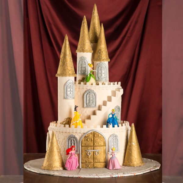 "Castle Girls First Birthday Cake 5 Kg featuring an intricate castle design, perfect for a grand princess-themed first birthday celebration."