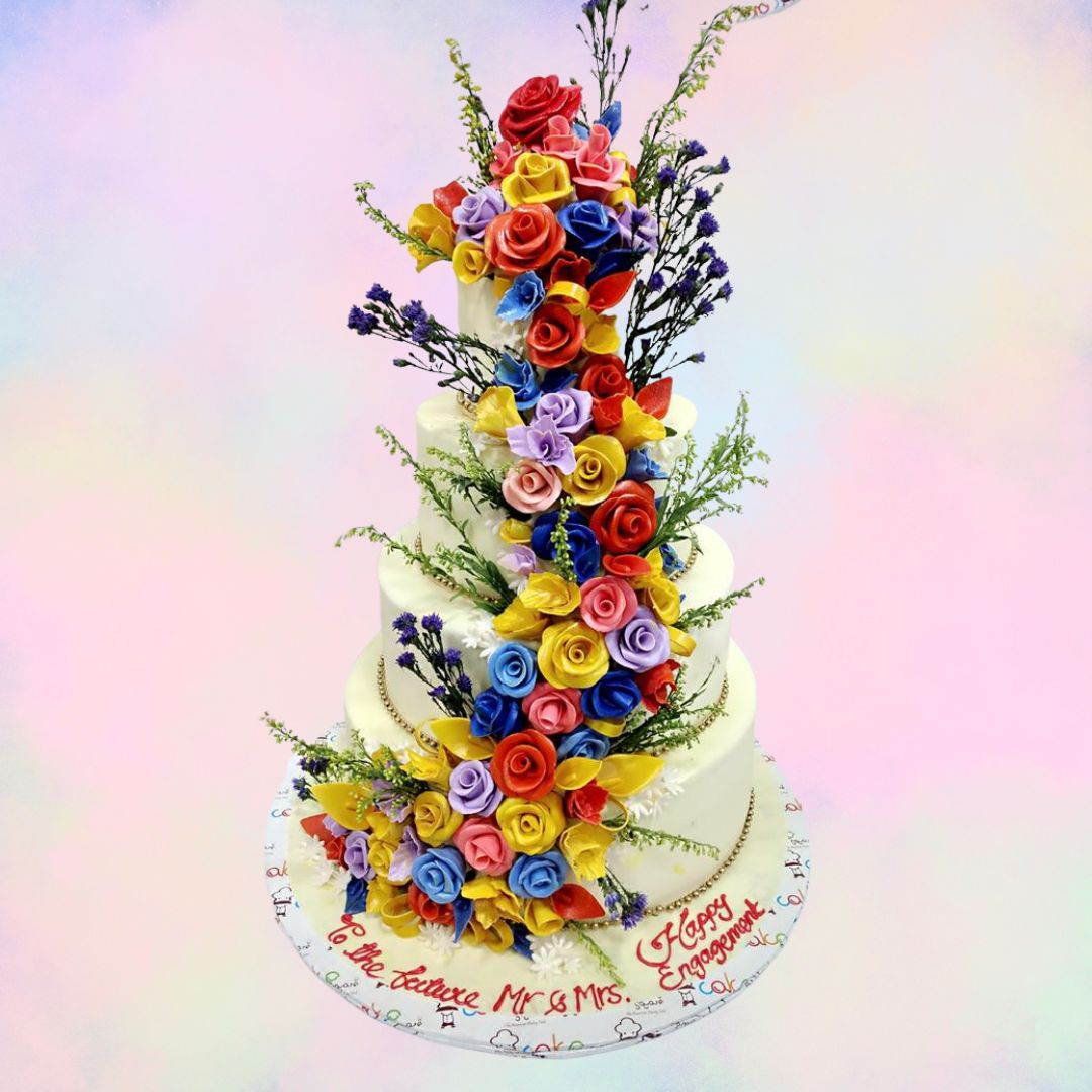 Colorful Flower Theme Wedding Cake from Cake Square Chennai.