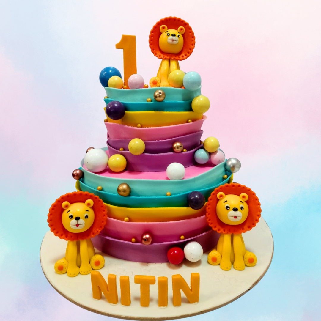 Colorful Lion Kids Birthday Cake 4 Kg featuring a vibrant mane and playful design, 4 kg