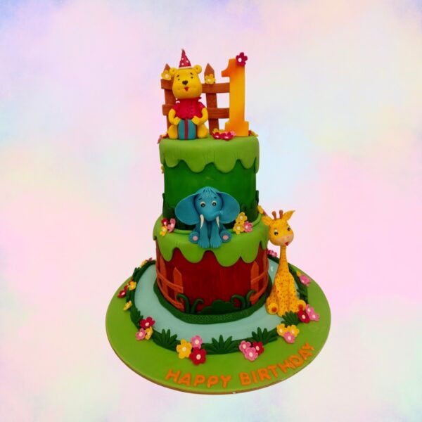 Colourful Animals theme Birthday Cake 4 Kg,perfect for a lively and fun celebration.