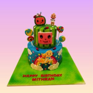 "Colourful Cocomelon Birthday Cake 4 Kg featuring vibrant characters, perfect for a fun-filled kids' birthday celebration."