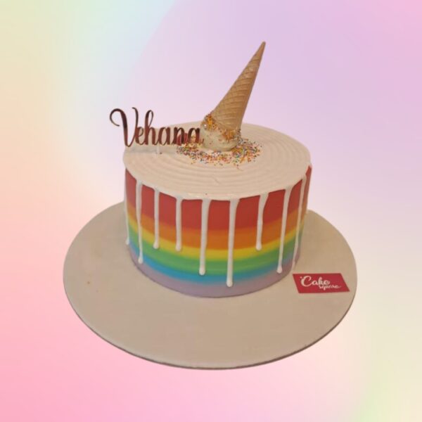 2 kg anniversary cake with bright rainbow-colored layers.Made by Cake Square Team.