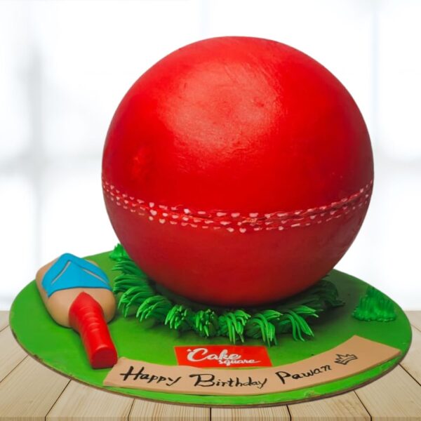 Cricket Ball Pinata Birthday Cake 1kg shaped like a red cricket ball, decorated with realistic stitching and filled with sports-themed treats