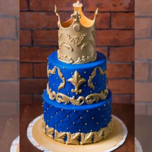 "Crown Boys First Birthday Cake in Blue 5 Kg with a striking blue crown design, ideal for a royal-themed first birthday celebration."