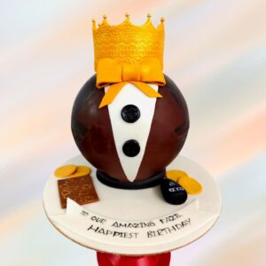 Regal crown-shaped chocolate cake with hidden candy surprise