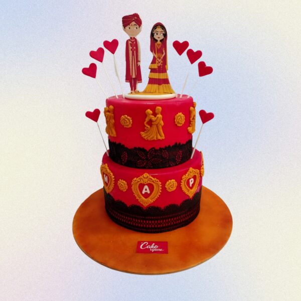 Charming Cute North Indian Couple 4 Kg Wedding Engagement Cake featuring traditional North Indian designs, bright colors, and an adorable North Indian couple topper, meticulously crafted by Cake Square Chennai.