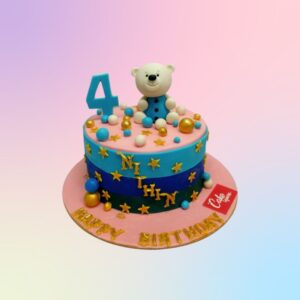 "Cute Teddy Theme Kids Birthday Cake 1 Kg with an adorable teddy bear design, perfect for a kids' birthday celebration."