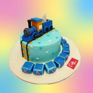 Cute Train Theme 2 Kg Boys Birthday Cake with colorful locomotive and carriages