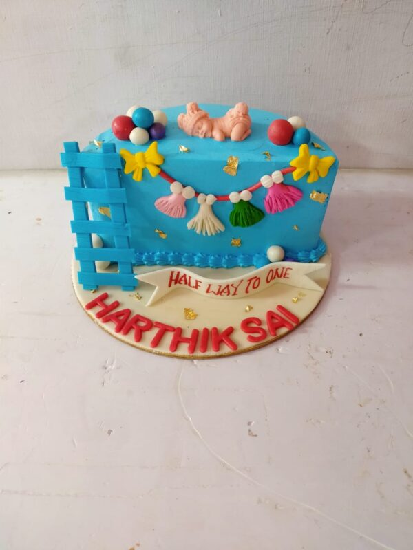 "1 kg baby-themed half birthday cake with pastel colors and '6 months' decoration"