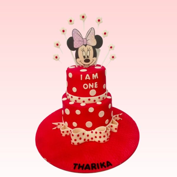 Darling Minnie Girls First Birthday Cake 4 Kg,featuring Minnie in her iconic outfit, perfect for a little girl’s special day.