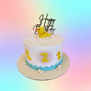 "Duckling Kids Second Birthday Cake 1 Kg featuring cute duckling designs, perfect for a playful second birthday celebration."