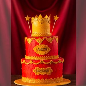 "First Birthday Cake Boys In Red 5 Kg featuring bold red designs, perfect for a vibrant and grand first birthday celebration for boys."