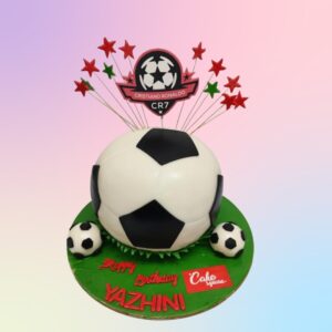 Football Theme Pinata Hammer Cake 2Kg featuring a football-shaped cake with a fondant hammer, filled with candies.