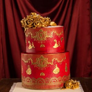 Majestic Gold Royal 5 Kg Wedding/ engagement Cake with multiple tiers featuring ornate gold leaf designs, royal icing patterns, and edible gold accents, crafted by Cake Square Chennai.