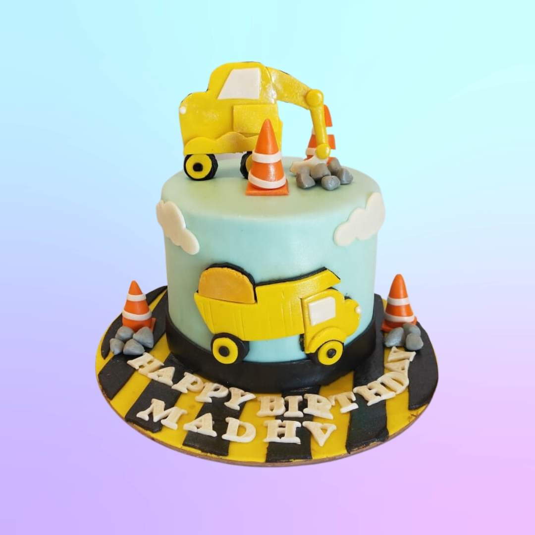 JCP Theme Boys Birthday Cake 1 kg with construction vehicle designs,