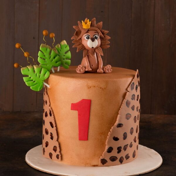 "Lion Theme Second Kids Birthday Cake 2 Kg with a playful lion design, perfect for a fun and adventurous second birthday celebration."