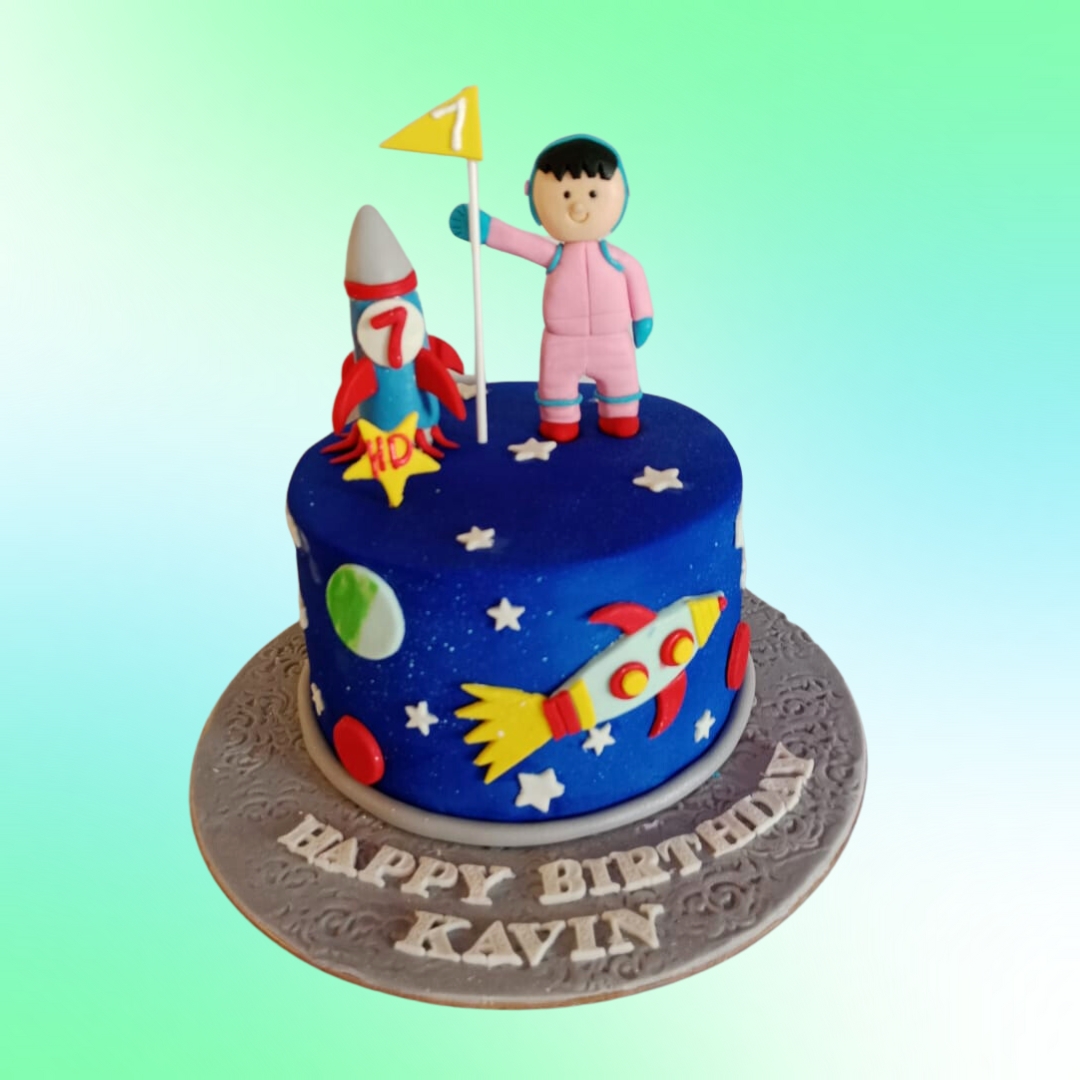 Little Astronaut Theme Birthday Cake 1 Kg featuring space elements and a cute astronaut figure